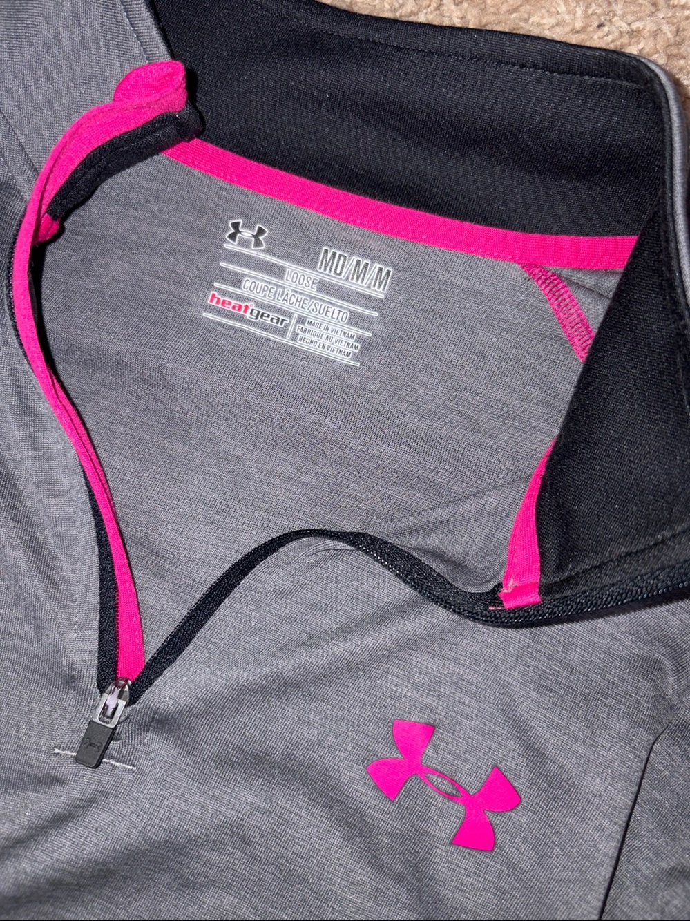 Under Armour Women’s Gray Quarter-Zip Pullover with Pink Trim - Picture 2 of 3